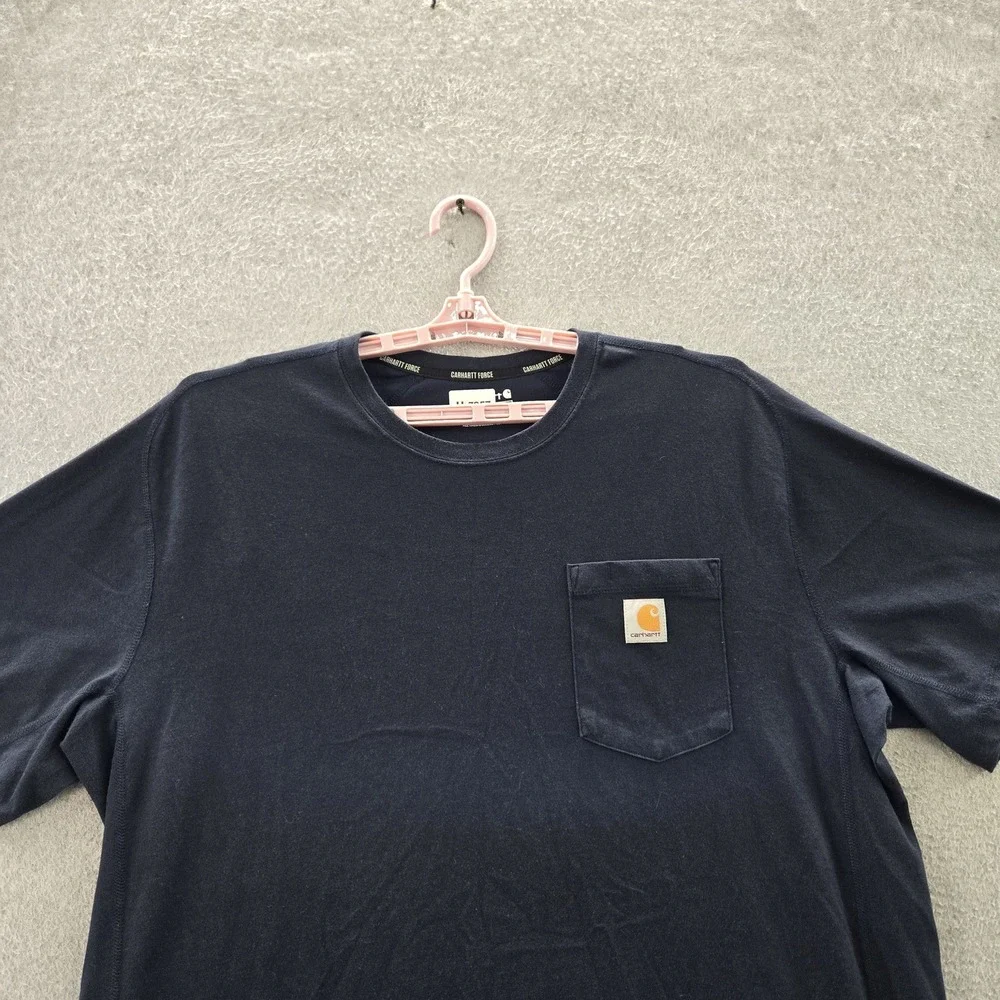 Carhartt Men Shirt XL Blue TK6652 Logo Short‎ Sleeve Pocket Work